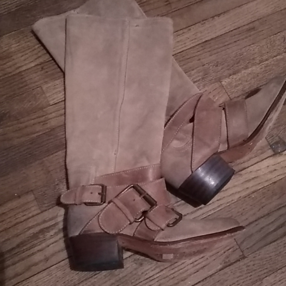 Sendra distressed tan leather tall boots Size 6